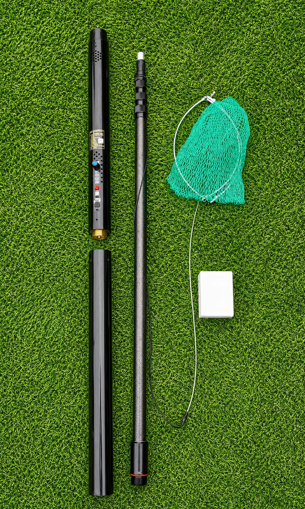 RIVR carbon fiber landing net kit with charger, handle, and net